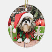 Kerstmis - Shih Tzu - Vince Keramisch Ornament (Links)