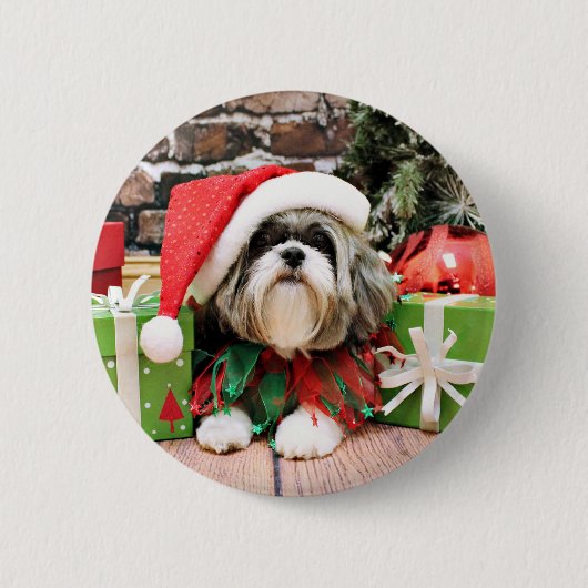 Kerstmis - Shih Tzu - Vince Ronde Button 5,7 Cm (Voorkant)