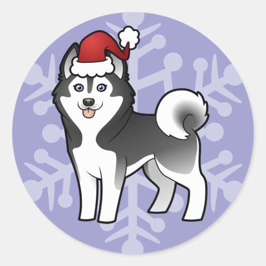 Kerstmis Siberian Husky / Alaskan Malamute Ronde Sticker (Voorkant)