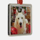 Kerstmis - Siberian Husky - Portretten van Teagard Metalen Ornament (Rechts)