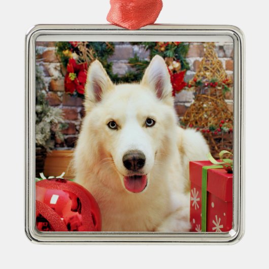 Kerstmis - Siberian Husky - Portretten van Teagard Metalen Ornament (Voorkant)