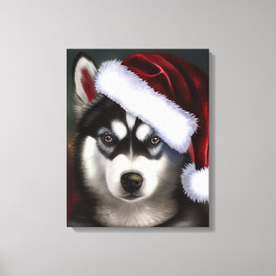 Kerstmis Siberian Husky / Sled Dog Canvas Afdruk