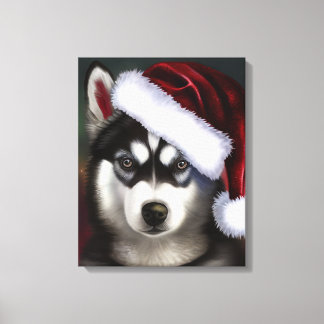 Kerstmis Siberian Husky / Sled Dog Canvas Afdruk