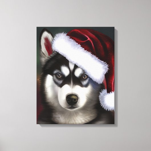 Kerstmis Siberian Husky / Sled Dog Canvas Afdruk (Voorkant)