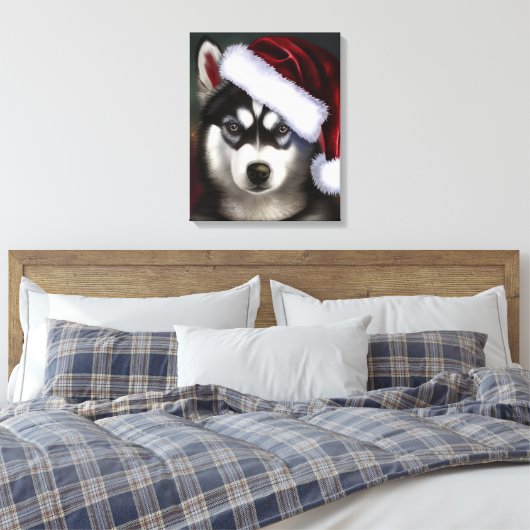 Kerstmis Siberian Husky / Sled Dog Canvas Afdruk (Insitu (Slaapkamer))
