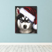 Kerstmis Siberian Husky / Sled Dog Canvas Afdruk (Insitu (Houten vloer))
