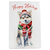 Kerstmis Siberische Husky Hond Medium Cadeauzakje (Voorkant)