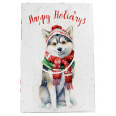 Kerstmis Siberische Husky in Sneeuwvlokken Medium Cadeauzakje (Voorkant)