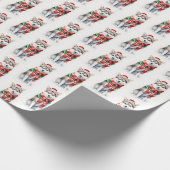 Kerstmis Siberische Husky op wit Cadeaupapier (Hoek)