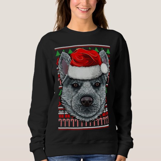 Kerstmis Siberische Husky Santa Hoed Trui (Voorkant)