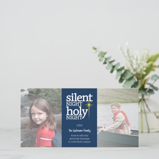 Kerstmis - Silent Night Heilige Nacht 2 foto Feestdagenkaart (Staand voorkant)