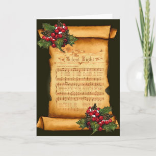 Kerstmis: Silent Night Sheet Music op Old Scroll Feestdagen Kaart