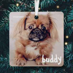 Kerstmis Simpel Cute Gelukkig Feestelijke Groet vo Metalen Ornament