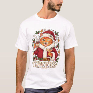 Kerstmis Sinaasappel Kat Kerstman Hoed Drinkt Ging T-shirt