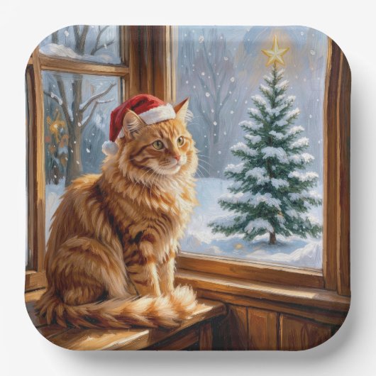 Kerstmis Sinaasappelkat Papieren Bordje (Voorkant)
