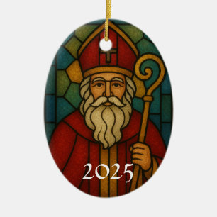 Kerstmis Sint Art Deco Gebrandschilderd Glas Keramisch Ornament