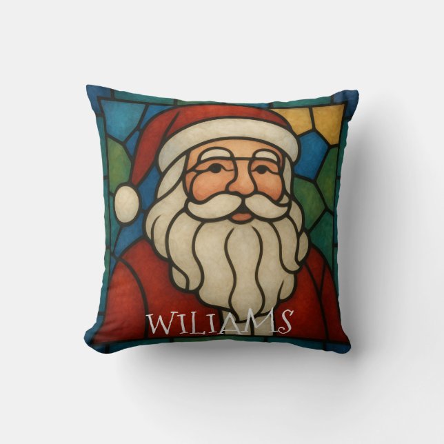Kerstmis Sint Art Deco Gebrandschilderd Glas Kussen (Voorkant)