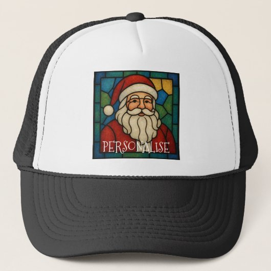 Kerstmis Sint Art Deco Gebrandschilderd Glas Trucker Pet (Voorkant)