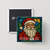 Kerstmis Sint Art Deco Gebrandschilderd Glas Vierkante Button 5,1 Cm (Voorkant /achterkant)