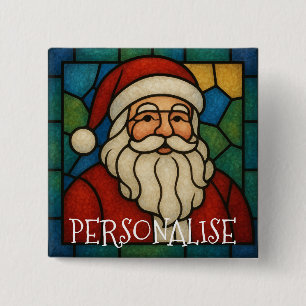 Kerstmis Sint Art Deco Gebrandschilderd Glas Vierkante Button 5,1 Cm