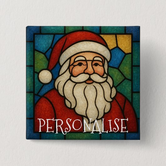 Kerstmis Sint Art Deco Gebrandschilderd Glas Vierkante Button 5,1 Cm (Voorkant)