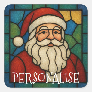 Kerstmis Sint Art Deco Gebrandschilderd Glas Vierkante Sticker