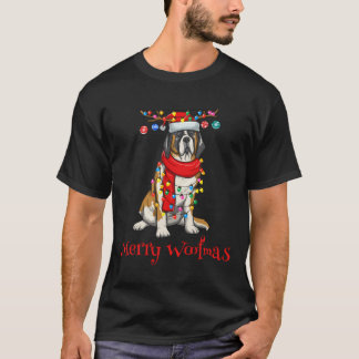 Kerstmis Sint Bernard Dog Holiday Lights Merry W T-shirt