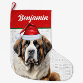 Kerstmis Sint Bernard Honden met Naam Woof Grote Kerstsok