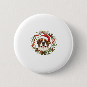 Kerstmis Sint Bernard Honden Santa Hoed Krans Ronde Button 5,7 Cm