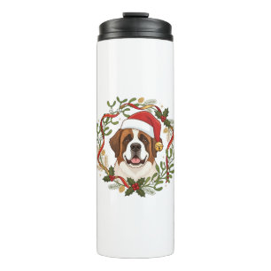 Kerstmis Sint Bernard Honden Santa Hoed Krans Thermosbeker