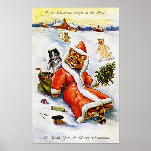 Kerstmis Sint Kat, Louis Wain Poster (Voorkant)