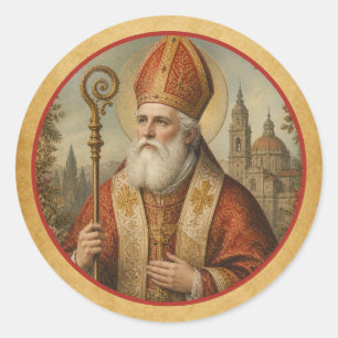 Kerstmis Sint-Nicolaas Bisschop Feestdag Ronde Sticker