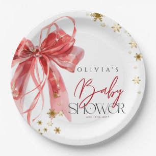Kerstmis Sinterklaas Baby Rood en Goud Baby Shower Papieren Bordje