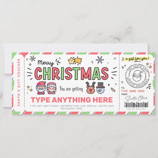 Kerstmis Sinterklaas Cadeaubon Template voor kinde Kaart (Voorkant)