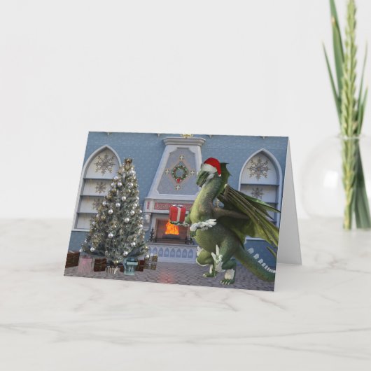 Kerstmis Sinterklaas Draak Boom Open Haard Scène K Kaart (Voorkant)