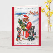 Kerstmis Sinterklaas Kat, Louis Wain Kaart (Gele Bloem)