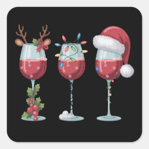Kerstmis Sinterklaas Wijn Glas Vakantie Drinken Vierkante Sticker