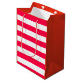 Kerstmis Sjabloon Elegant Red White Stripes Medium Cadeauzakje (Voorkant Gekanteld)
