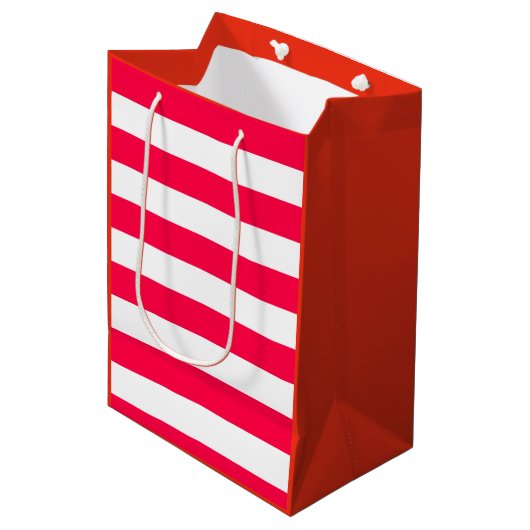 Kerstmis Sjabloon Elegant Red White Stripes Medium Cadeauzakje (Voorkant Gekanteld)