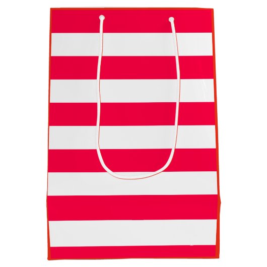 Kerstmis Sjabloon Elegant Red White Stripes Medium Cadeauzakje (Achterkant)
