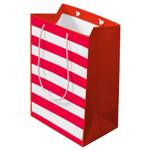Kerstmis Sjabloon Elegant Red White Stripes Medium Cadeauzakje (Achterkant Gekanteld)