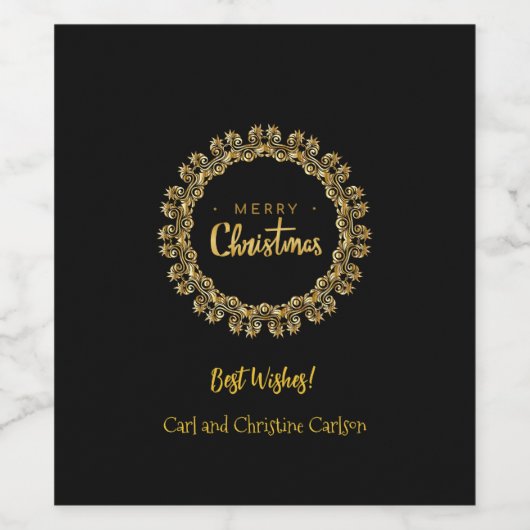 Kerstmis, Sjabloon, goud en zwart, Wijn Etiket (Enkel label)