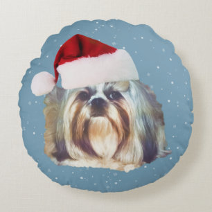 Kerstmis, sjiitische Tzu Dog, Santa Hat Rond Kussen