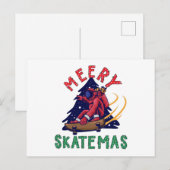 Kerstmis, Skater Santa Claus Briefkaart (Voorkant / Achterkant)