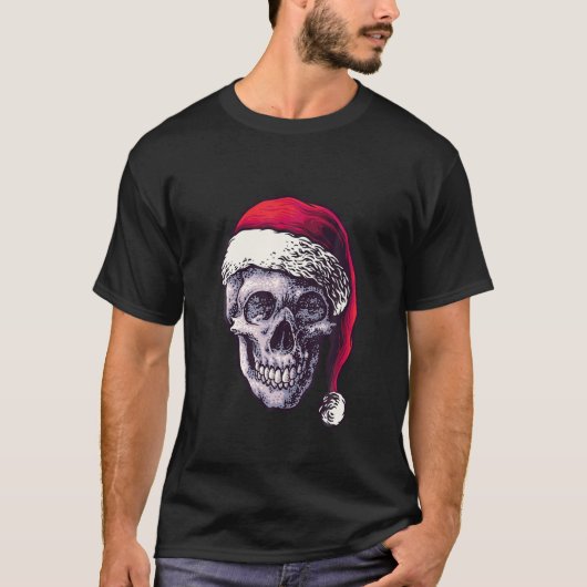 Kerstmis | Skelet in Santa Hat | Horror E T-shirt (Voorkant)
