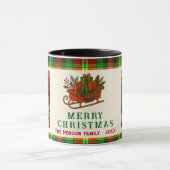 Kerstmis slee geschenken geruite 2 foto's mok (Midden)
