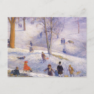 Kerstmis, sleeën, Central Park Glackens Feestdagenkaart