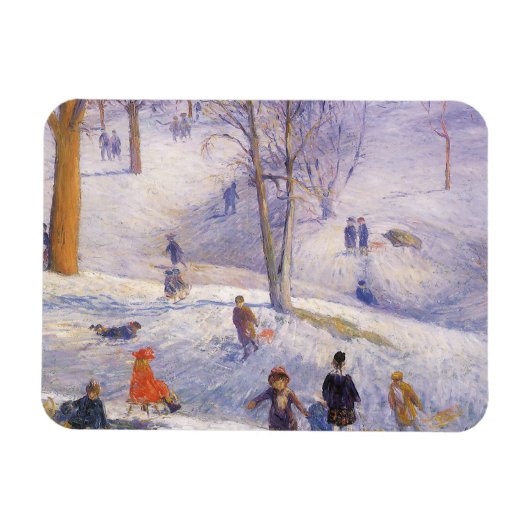Kerstmis, sleeën, Central Park Glackens Magneet (Horizontaal)