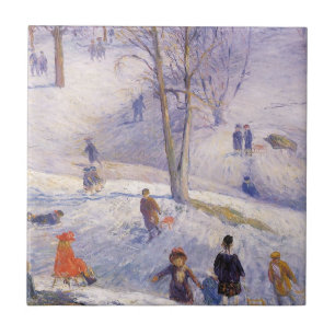 Kerstmis, sleeën, Central Park Glackens Tegeltje