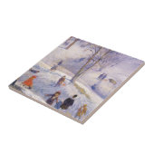 Kerstmis, sleeën, Central Park Glackens Tegeltje (Zijkant)